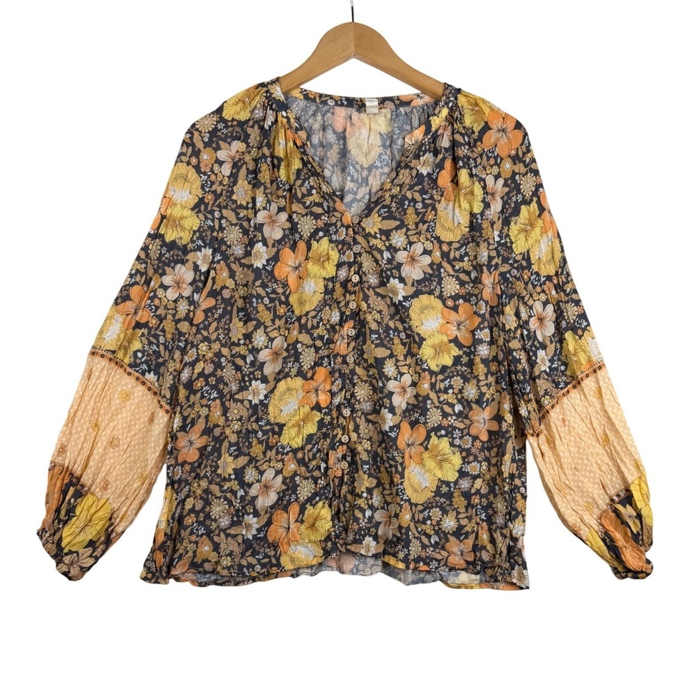 Spell & The Gypsy Buttercup Peasant Long Sleeve Blouse size Small Yellow/Black